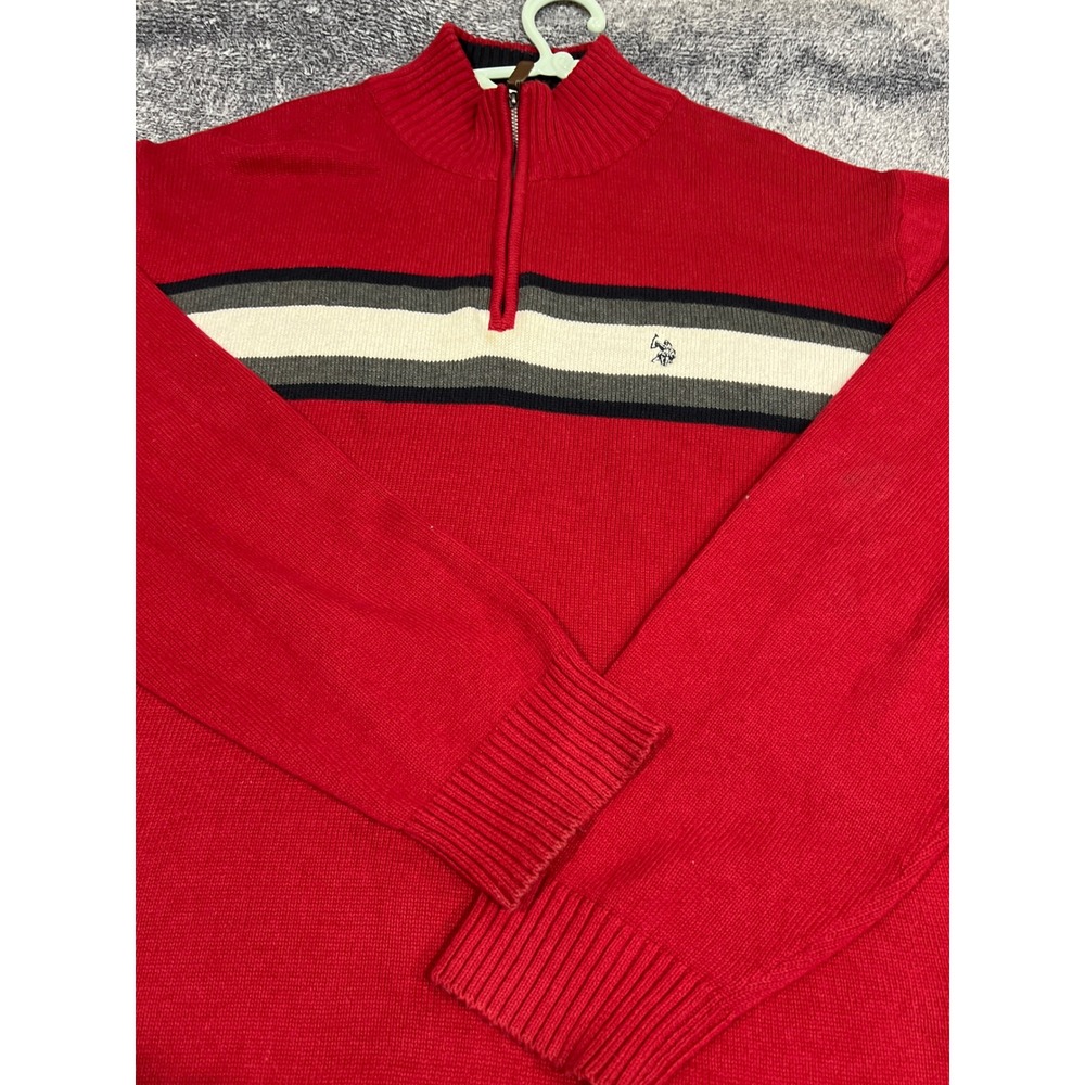 US Polo Assn Mens XXL Red Quarter Zip Striped Cotton Blend Pullover Sweater
